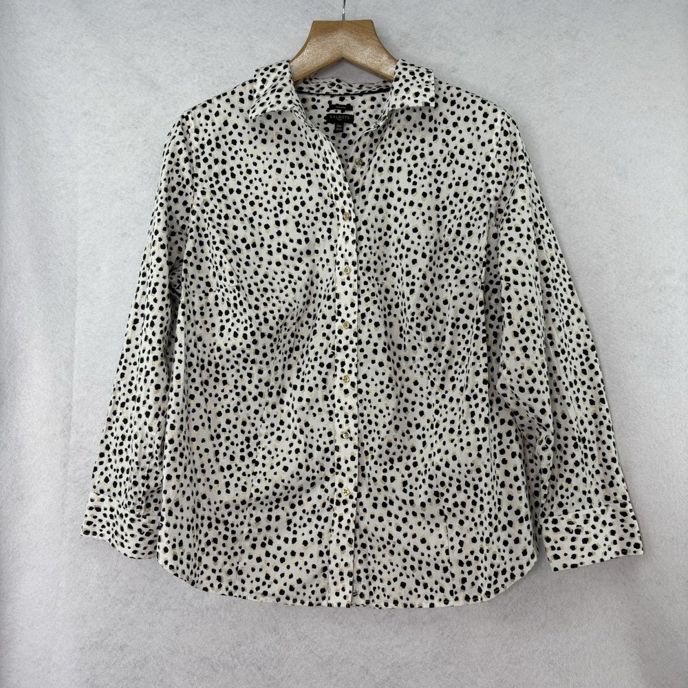 Talbots Women's Plus Sz 16W Leopard Animal Print Button Down Shirt‎ Gold Shimmer